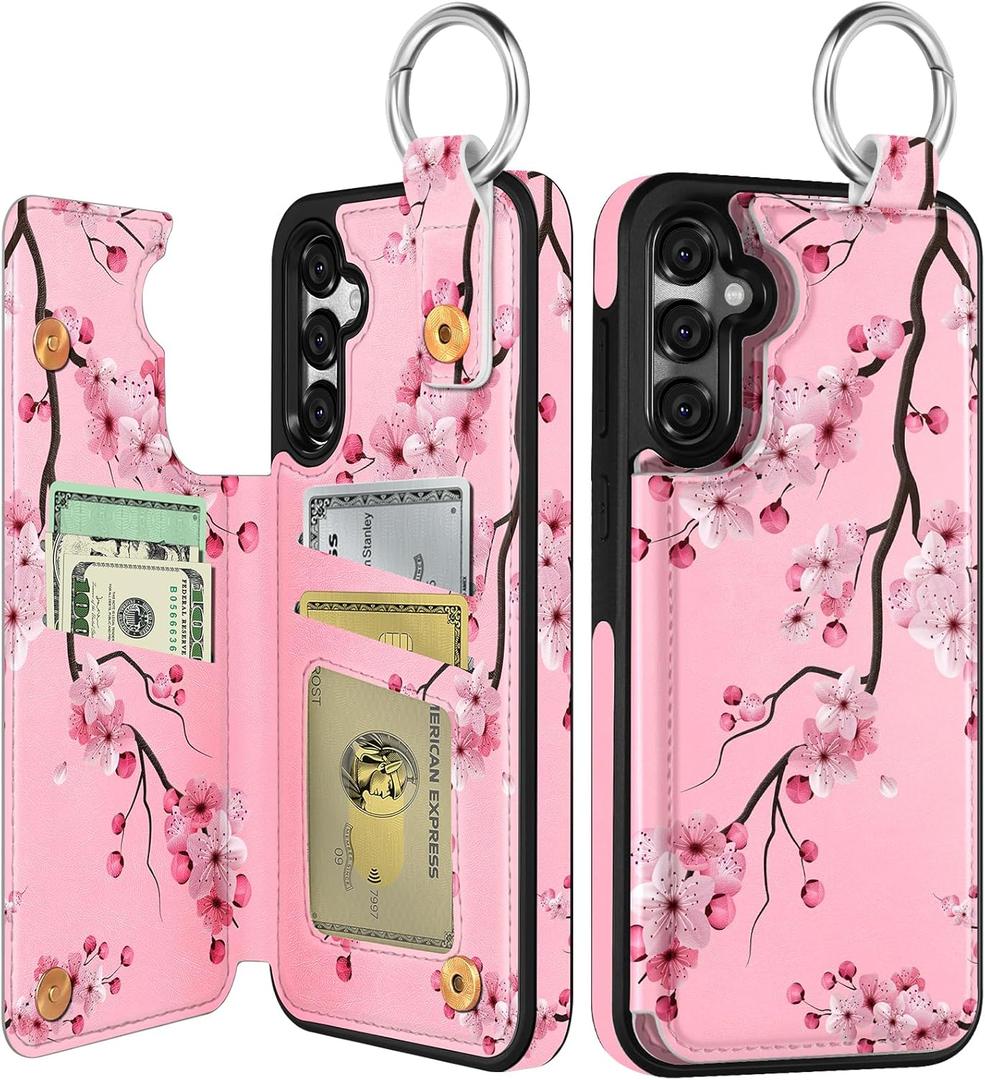 Shorogyt for Samsung Galaxy S25 Wallet Case - Cute Fashion Peach Blossom Design with Card Holder Kickstand for Magnetic Clasp Back Flip Folio Leather Phone Cases for Wome Girls Men