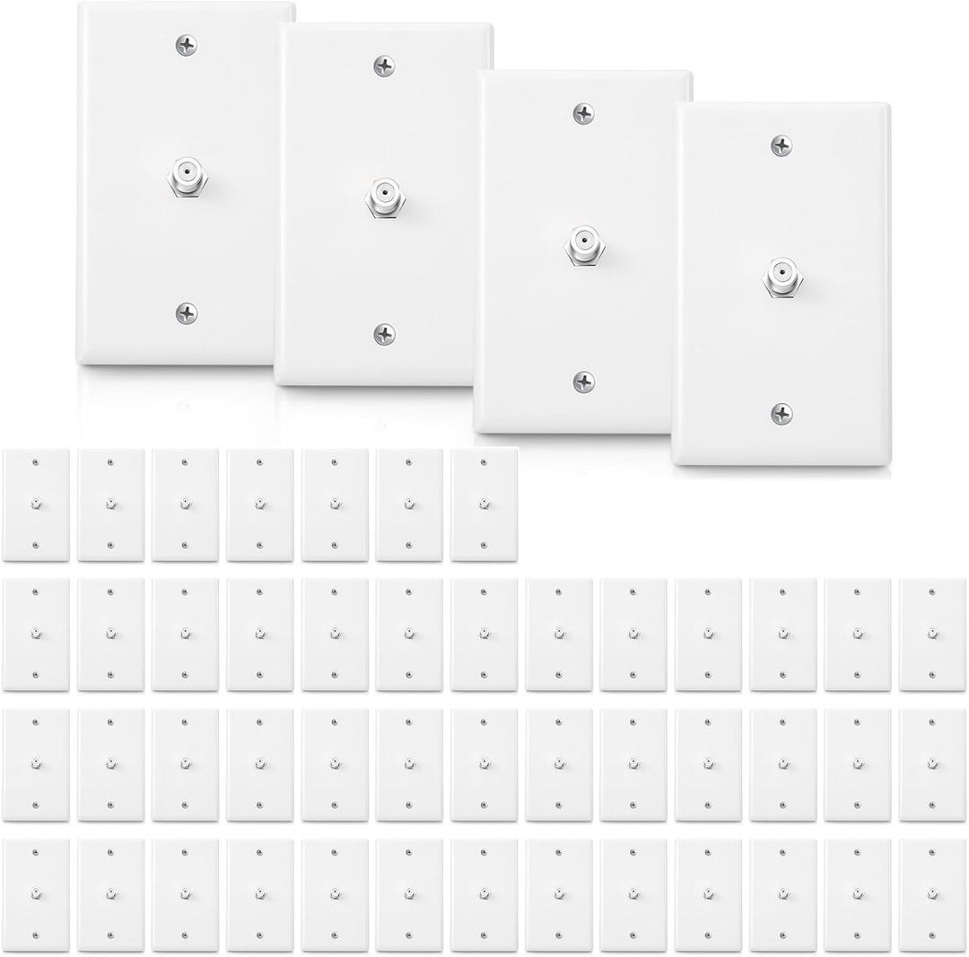 Weewooday 1-Port TV Cable Wall Plate with F Connector Coax Wall Plate Video Jack Single Gang(White,50 Pcs)