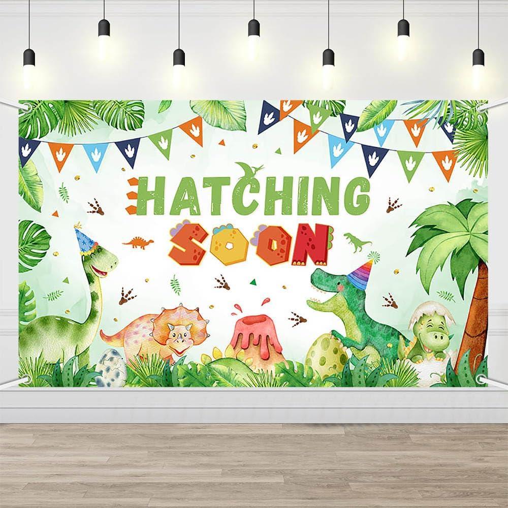 Dinosaur Baby Shower Backdrop Hatching Soon Dinosaur Theme Decorations for Boys Cute Dinosaur Theme Baby Shower Party Banner Photo Props 70.8x43.3 inch