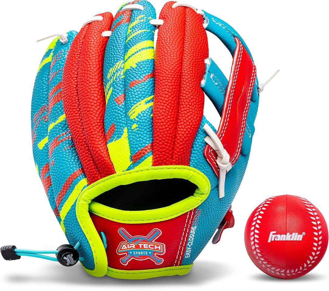 Franklin Sports Air Tech Adapt Series 8.5" Teeball Glove: Right Handed Thrower (9", Royal/Red)