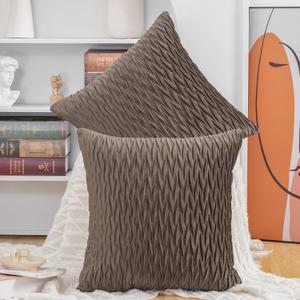 MADIZZ Set of 2 Super Soft Velvet Decorative Throw Pillow Covers 20x20 inch Brown Square with Texture Luxury Style Cushion Case Pillow Shell for Sofa Bedroom