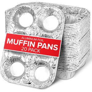 Stock Your Home (20-Count Disposable Muffin Tins 6-Cup, Standard Size Foil Muffin Pans, Aluminum Cupcake Tin for Baking, To-Go Trays for Bake Sales, Parties, Holidays