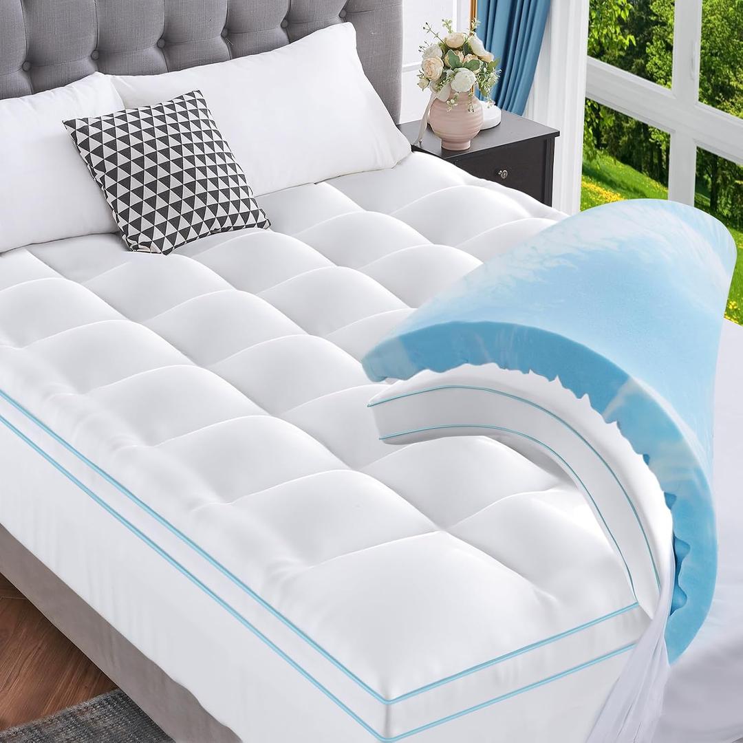 JOLLYVOGUE 4 Inch Dual Layer Mattress Topper Twin XL Size, 2 Inch Gel Foam Mattress Topper Plus 2 Inch Down Alternative Pillow Top Mattress Pad Cover for Back Pain, Medium Support
