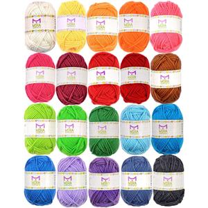 20 Acrylic Yarn Skeins - 438 Yards Multicolored Yarn in Total Great Crochet and Knitting Starter Kit for Colorful Craft Assorted Colors