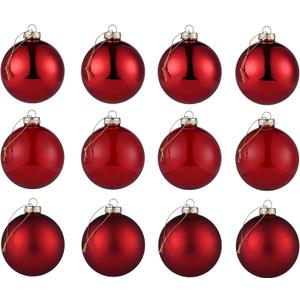 Red Glass Christmas Ball Ornaments, 2.36 Christmas Hanging Ornaments Set of 12 Xmas Baubles for Holiday Party Xmas Tree Decorations Gifts