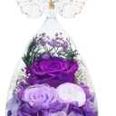 Gifts for Women Mom Preserved Rose Forever Flower in Glass Angel Figurine Fresh Flowers for Delivery Prime Birthday Gifts for Grandma Wife Sister Christmas Anniversary Eternal Purple Roses