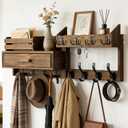 29" Coat Rack Wall Mount with Shelf & Drawer, Heavy Duty Wood Entryway Organizer, Wall Coat Hanger with 12 Metal Hooks, Wall Mounted Coat Rack Key & Mail Holder for Living Room, Bedroom