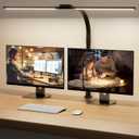 SIBRILLE LED Desk Lamp for Home Office - Dimmable Computer Desk Light with Clamp, Modern Architect Task Lamp with Color Changing, Flexible Desktop Lamp with Gooseneck for Monitor, Double Head, Black