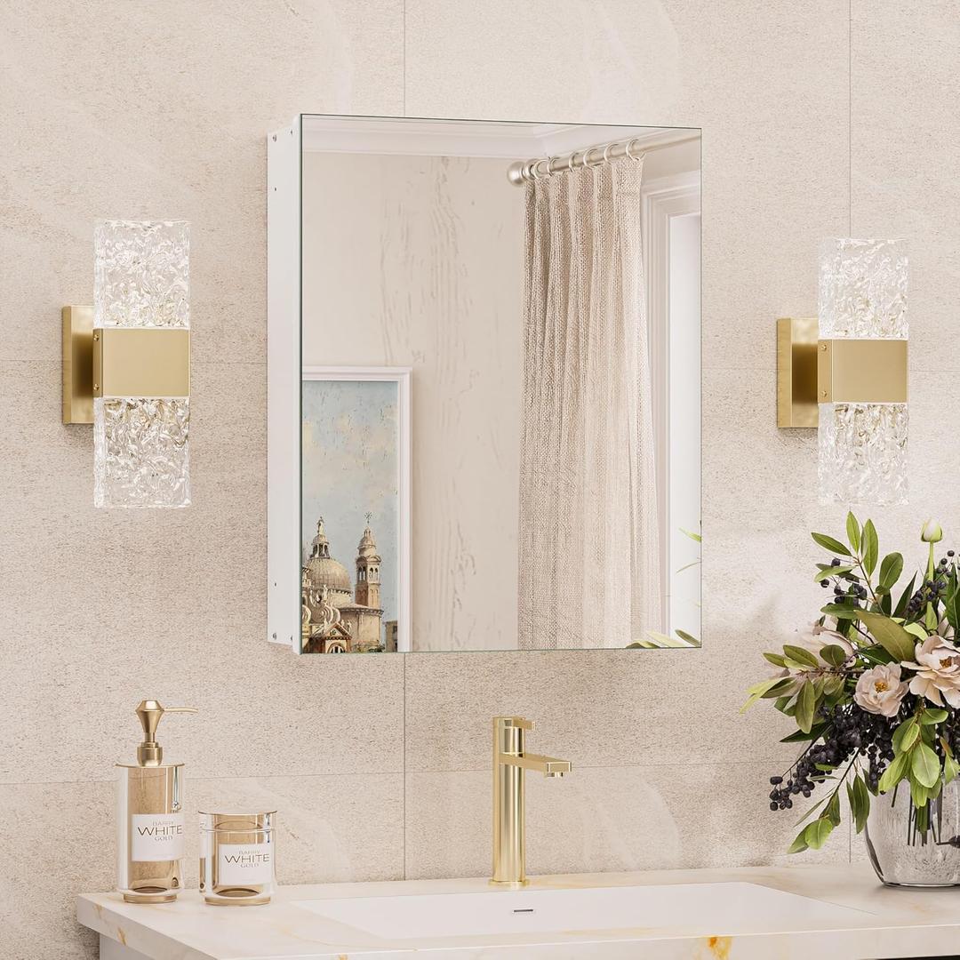 TokeShimi 16x20 Recessed Medicine Cabinet with Mirror Aluminum, Tempered Frameless Bathroom Mirror with Storage Adjustable, White Surface Mount Medicine Cabinet for Bathroom Farmhouse