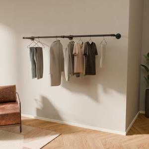 pamo Industrial pipe clothing rack metal black - Wall mounted clothes racks for hanging clothes - Industrial clothing rack wall mounted - FINN II