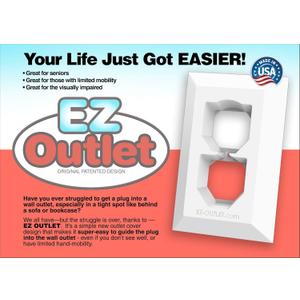 EZ Outlet Wall Plate Cover with Contoured Design to Guide Electric Plug- Great for Seniors or Visually Impaired- Made in the USA