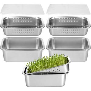 2 Pack Stainless Steel Seed Sprouter Tray Kit, Soil-Free Microgreens Growing Trays with Fine Mesh Insert, Stackable Germination Containers for Beans, Broccoli, Alfalfa, Wheatgrass, Cat Grass,20 X 12