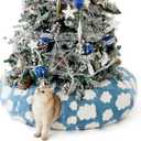 Lesure Cat Tunnel Bed for Indoor Cats - Cute Cat Donut Tunnel Toys for Small Large Cats with Washable Circle Cushion, Round Pet Peekaboo Cave Toy for Kitten/Puppy/Rabbit, Standard Cozy Clouds Blue