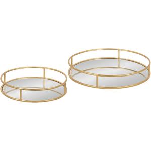 Kate and Laurel Felicia Modern Glam Metal Nesting Trays | Decorative Round Shape with Handles and Mirror Surface, Set of 2, Gold