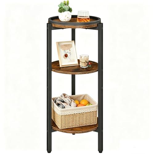 HOOBRO Small Round Side Table, 3-Tier Tall Coffee Drink Table for Sofa Couch, 28.7" H Slim Nightstand, Circle Accent End Table for Living Room, Corner, Bedroom, Rustic Brown BF182BZ01