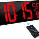 XREXS Large Digital Wall Clock with Remote Control, 16.5 Inch LED Large Display Count Up & Down Timer, Adjustable Brightness Alarm Clock with Day/Date/Temperature for Home, Gym, Office and Classroom (Red)