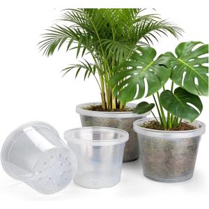 15 Pack 8/10/12 Inch Large Clear Nursery Pots with Drainage Hole, Plastic Plant Pots for Seedling Flower Vegetable, Indoor Outdoor Gardening, Used as Liner Inside Decorative Pot (8 10 12 inch)