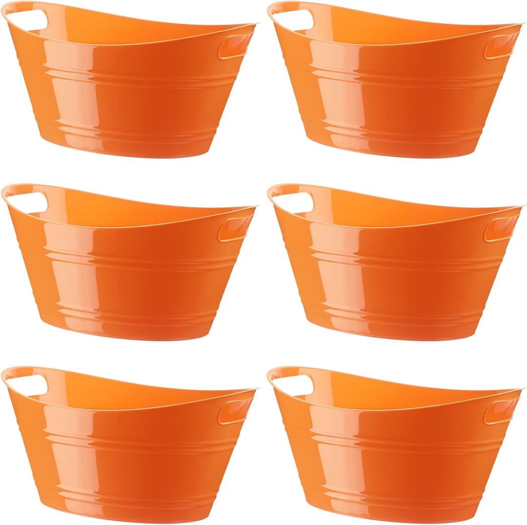 Patelai 6 Pcs Ice Buckets Bulk, Plastic Ice Buckets with Handles, Oval Storage Tub, Large Capacity Ice Drink Tub for Party Bar Wine Beer Champagne Beverage Bottle Cooler(4.5 Liter,Orange)