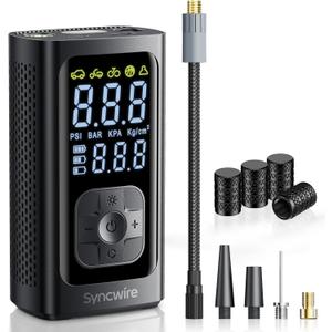 Syncwire Tire Inflator Portable Air Compressor - 150PSI 2X Faster Inflation Smart Air Pump for Car Tires [Extra-Large LCD] with Digital Pressure Gauge, Auto Shut-Off for Car, Motorcycle, Bike & Balls (Black)