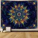 Fowocu Boho Floral Mandala Tapestry for Bedroom Aesthetic Blue Bohemian Colorful Flower Wall Tapestry Purple Hippie Indian Small Tapestries Wall Hanging for Living Room Dorm Decor 40 x 30 Inch