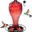 Hummingbird Feeder, Hand Blown Glass Hummingbird Feeders for Outdoors Hanging with Ant Moat, 5 Feeding Ports, Leak-Proof, 20 Ounces, Never Fade Garden Backyard Decoration, Gift for Mom Dad