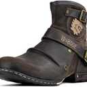 OSSTONE Moto Boots for Men Fashion Zipper-up Leather Chukka Boots Casual Shoes Retro Style OS-5008-1-DA1B1 Size 10