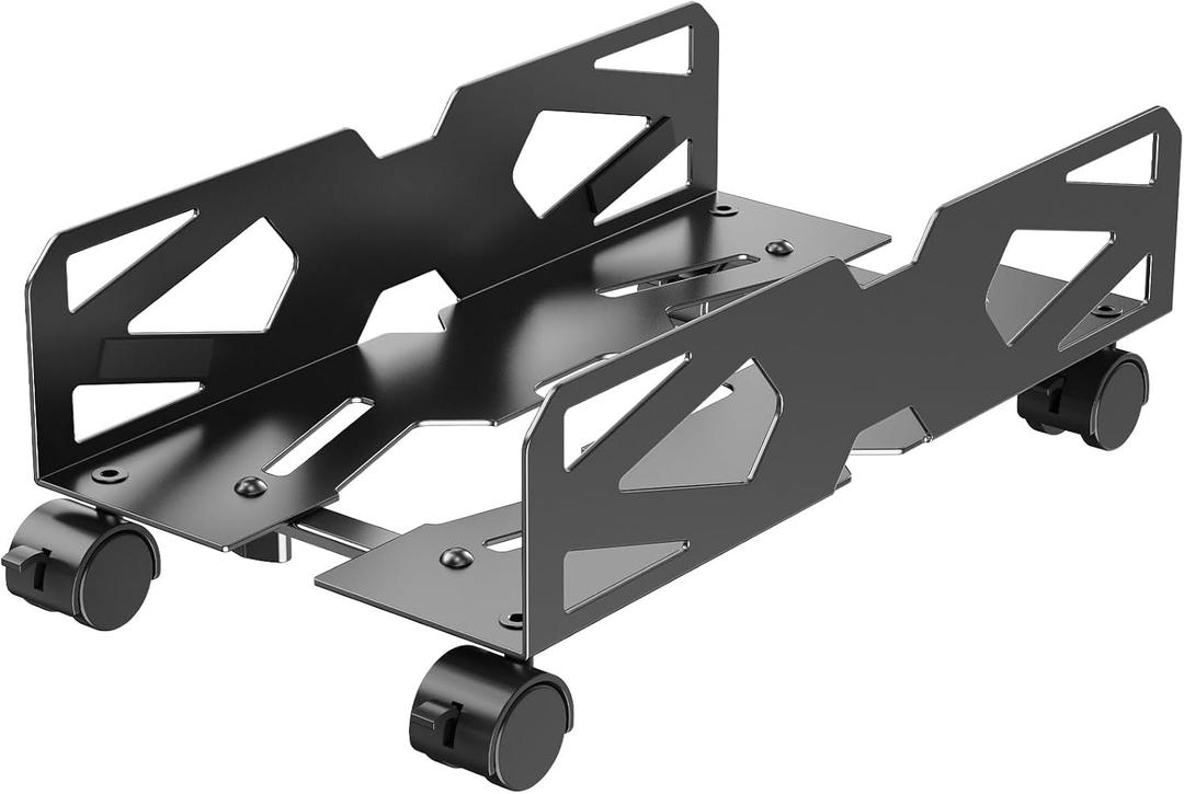Adjustable Computer Tower Stand, Ventilated PC Tower Stand with 4 Caster Wheels,Mobile Under Desk CPU Holder, PC Cart, Computer Riser for Most Gamers and Students (Black)