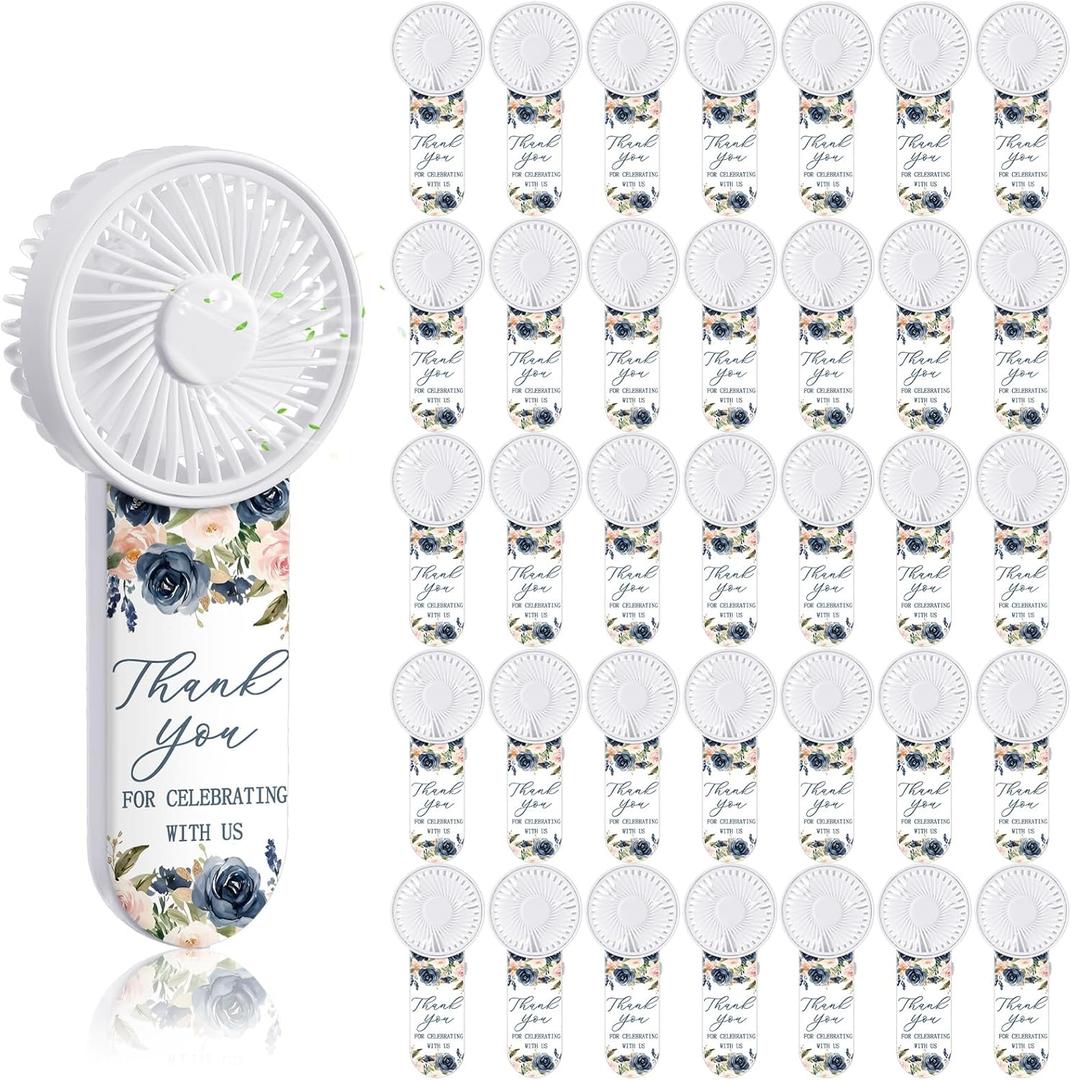 Tujoe 100 Pcs Mini Handheld Fans for Wedding Guests with Lanyard, Portable Personal Fans Bulk for Outdoor Wedding, Reception, Bridal Shower, Summer Party Favors Gifts(Navy Blush Floral)