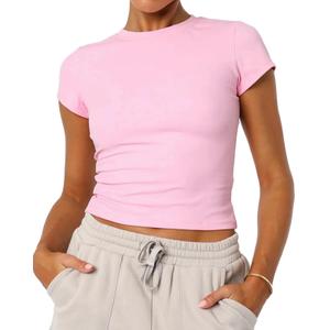Beumissy Women's Casual Crewneck T-Shirts Basic Tees Short Sleeve Y2K Summer Tops(Grey,X-Large)
