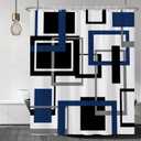 Renaiss 72x72 Inches Navy Blue Geometric Shower Curtain Black and Grey Modern Geometric Bath Curtain Abstract Minimalist Fabric Shower Curtain for Bathroom Decor Set Polyester Waterproof with Hooks