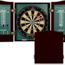 EastPoint Sports Official Size Dart Board Cabinet Set- Easy-Assembly & Complete with 6 Deluxe Steel Tip Darts and Accessories -Premium Darts Set with Scoreboard for Bar Games & Indoor Games (Green)