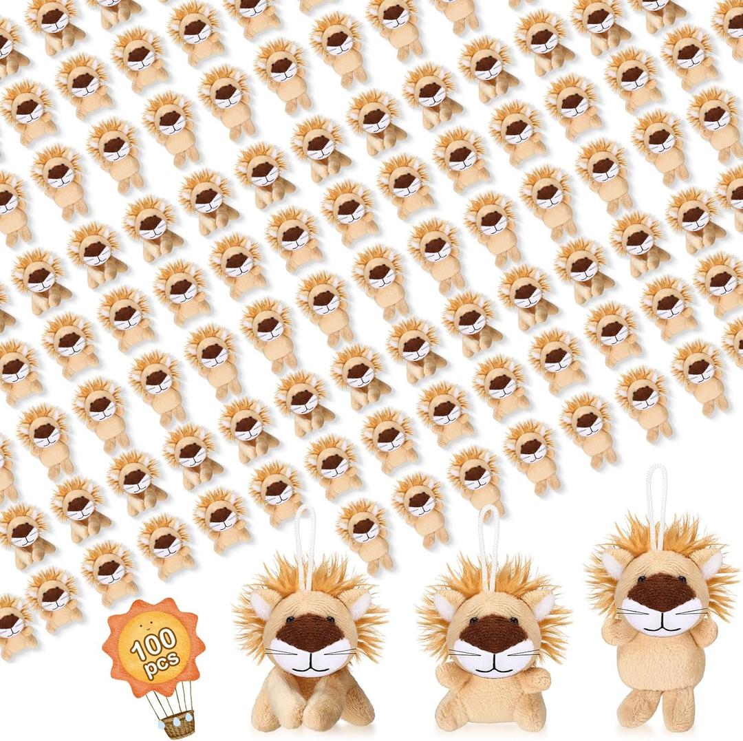 Zhanmai 100 Pcs Mini Lion Plush Toys Bulk Lion Keychain Stuffed Animals for Birthday Party Favors Easter Egg Fillers Valentines Gifts Classroom Prizes Goodies Bags Kids Backpack Accessories