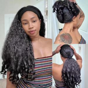Afro Curly Headband Wig Half Wig Kinky Curly Wigs for Black Women, 180% Density Wear and Go Glueless Wig with Unique Bouncy Curls in the End, Synthetic Hair Headband Wigs(#1B Black, 22 Inch)