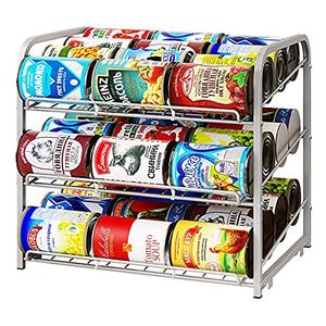 AIYAKA Can Rack Organizer, 3 Tier Stackable Can Storage Dispenser,for Food Storage, Kitchen Cabinets or Pantry, Storage for 36 Cans, Silver