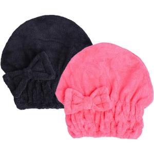 HOPESHINE Microfiber Hair Towel Cap for Women Wet Short or Long Curly Hair Super Absorbent Quick Dry Turbans Anti Frizz Great Gift for Women and Girls (Black+Rose red, 2)
