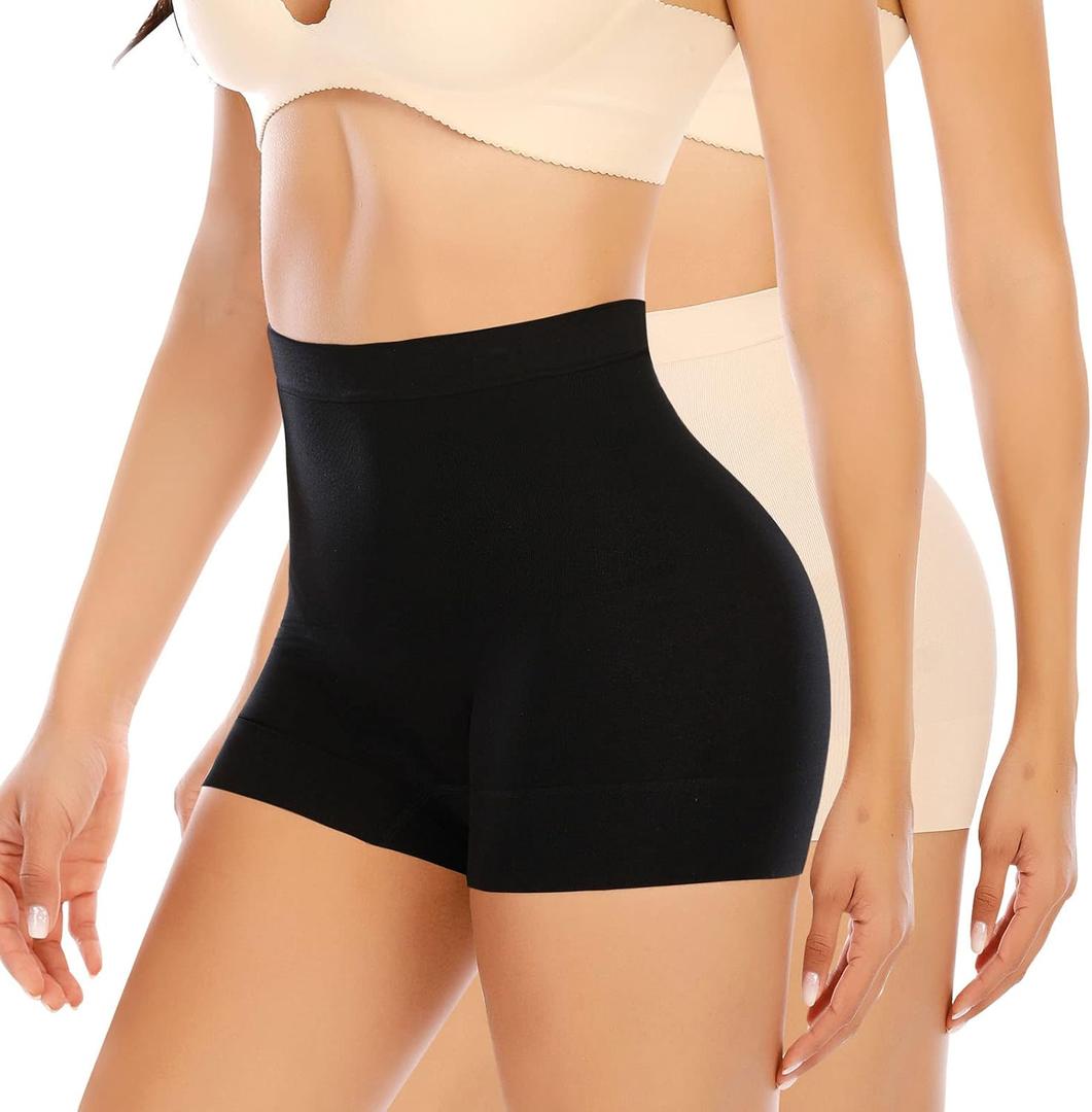 Womens Seamless Shaping Boyshorts Panties Tummy Control Underwear Slimming Shapewear Slip Shorts (Small, #A2 Black+beige Set(snug))