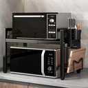 Extendable Microwave Oven Rack, 15.7~24.8" L Expandable Microwave Stand with Storage Shelf Heavy Duty with 6 Hooks and Chopsticks Cutting Board Holder for Kitchen Countertop