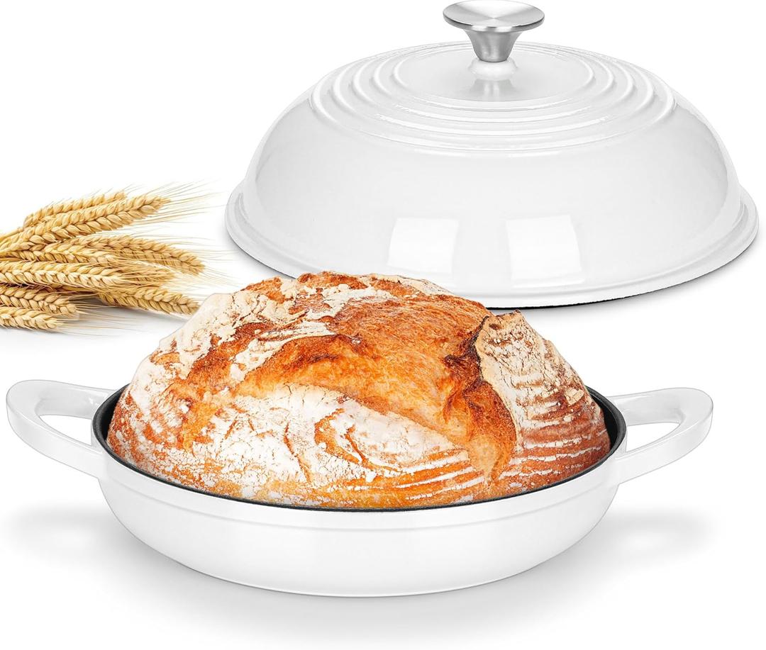 Bread Dutch Oven for Sourdough Baking (5.5 QT), Joyfair Enameled Cast Iron Dutch Oven Pot with Lid, Sourdough Bread Pan with Heavy Duty Dual Handles, Non-Stick & Even Heat, Oven-safe up to 500°F White