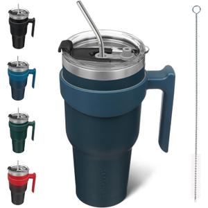 BJPKPK Tumbler With Handle And Straw 40 oz Stainless Steel Insulated Tumbler Cups With Lid For Water Or Ice Coffee,Navy Blue