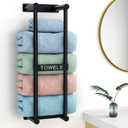 Bathroom Towel Storage Rack, 22-Inch Wall Mount, Holds 4 Large Rolled or Folded Bath Towels, Black