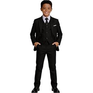 Visaccy Boys Formal Suit Slim Fit Dress Clothes Ring Bearer Outfit Tuxedo Suits,Adjustable Waist, Black Size 7
