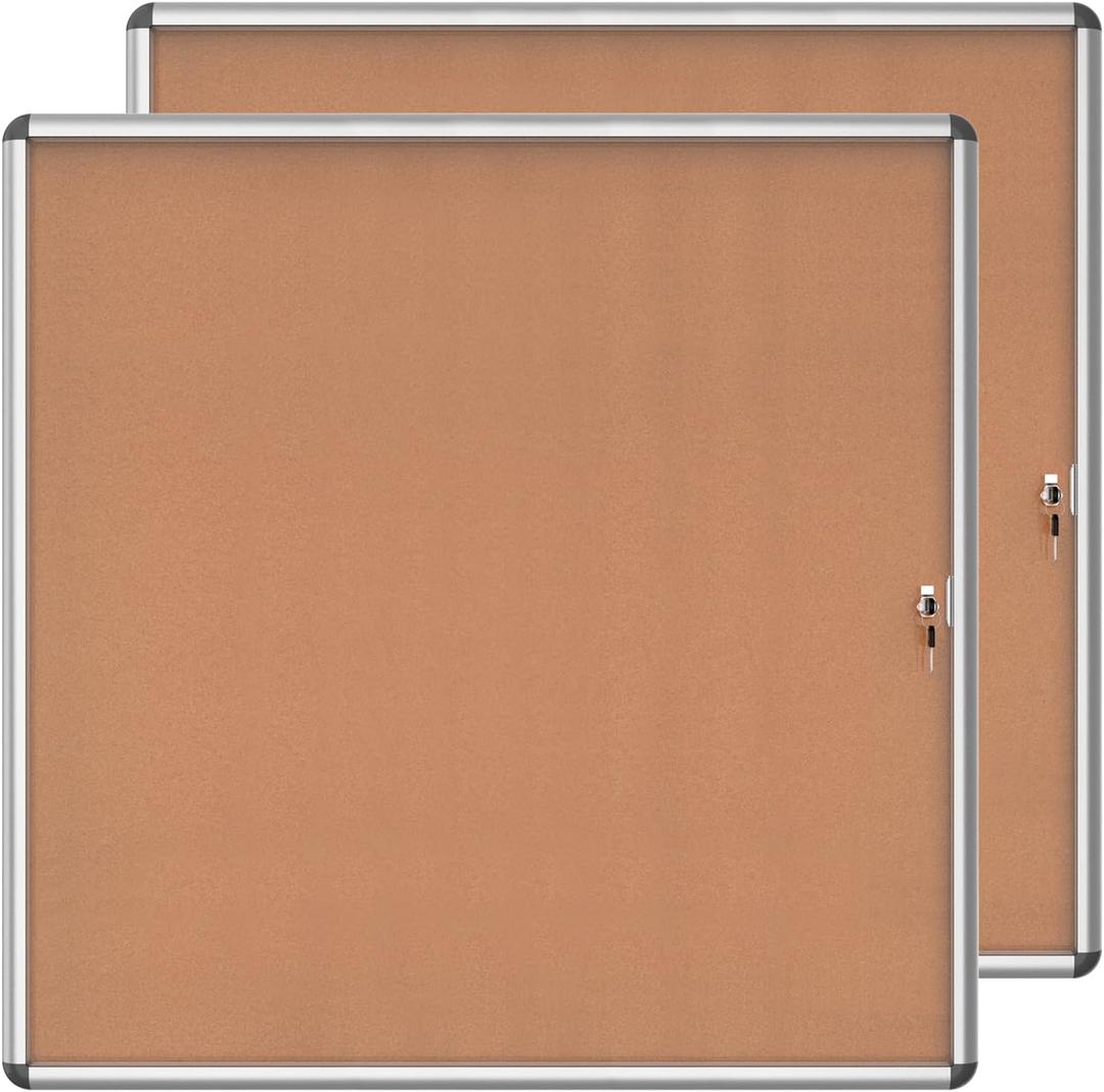 Mifuro 2 Pack 38"x38" Enclosed Bulletin Board, Lockable Weather-Resistant Aluminum Cork Noticeboard for School & Office, Silver Frame w/Cork