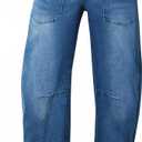 EVALESS Womens Baggy Barrel Jeans High Waisted Wide Leg Boyfriend Denim Ankle Pants (14, Navy Blue)