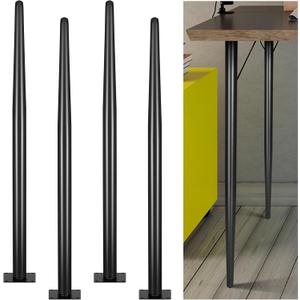 4 Pack Metal Table Legs Round Tapered Furniture Legs Heavy Duty Replacement Chair Feet with Mounting Screws and Plastic Mats for Sofa Coffee Table Desk Bar DIY Projects, Black (30 Inch)