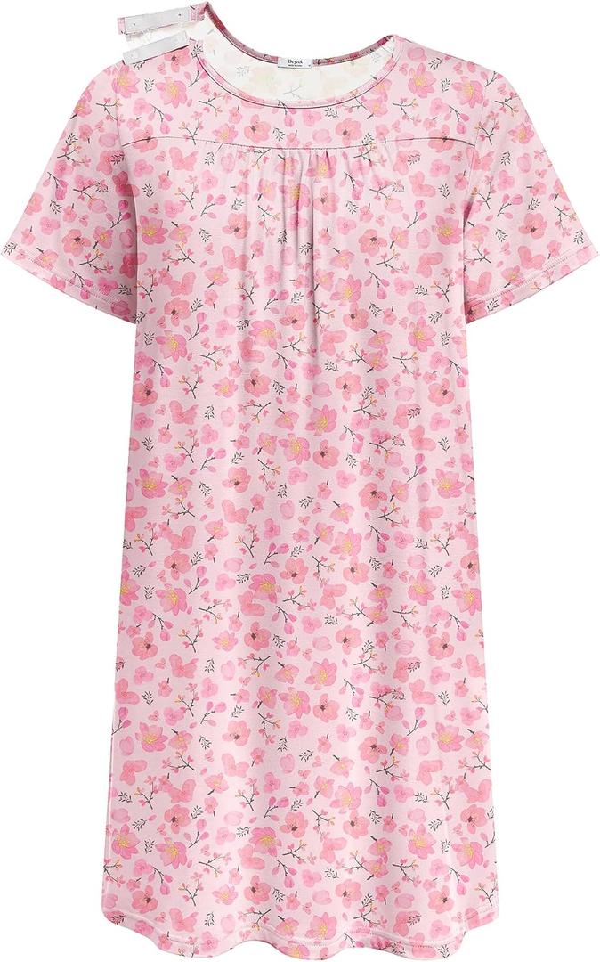 Deyeek Hospital Gowns for Women Tear Away Snap Open Back Post Surgery Dress (Pink)