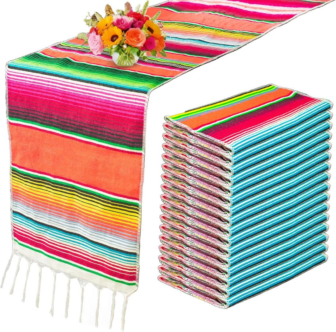 15 Pcs Mexican Table Runner Fiesta Mexican Theme Party Decoration for Cinco de Mayo Fiesta Party Serape Zarape Table Runner 14 x 84 Inch (Fresh Style) 15 Pcs Mexican Table Runner Fiesta Mexican Theme Party Decoration for Cinco de Mayo Fiesta Party Serape Zarape Table Runner 14 x 84 Inch (Fresh Style)