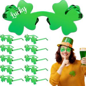 12 Pcs St. Patricks Day Shamrock Glasses Bulk Green Shamrock Glasses Irish Photo Accessories for Party Favor(Lucky)