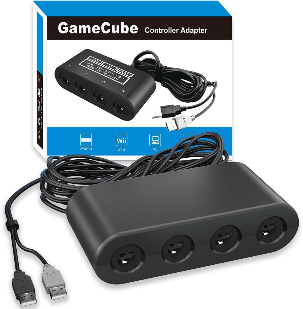 Gamecube Adapter for Nintendo Switch / Wii U / PC and Switch 2 Gamecube Controller Adapter, Super Smash Bros Adapters for NGC Controller, Support Turbo and Vibration Features with 180cm USB Cable