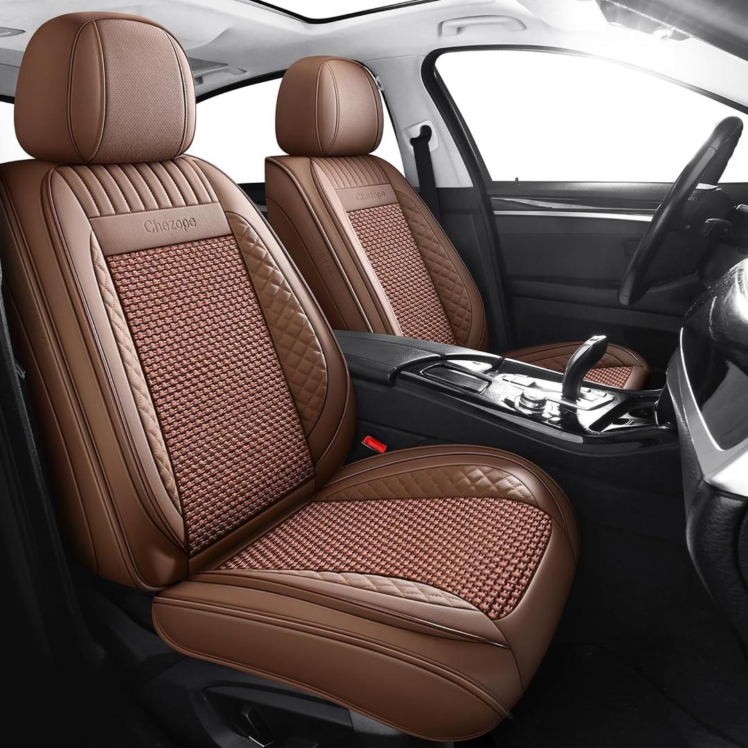 Chezope Full Set Leather Car Seat Covers-Waterproof Durable Automotive Protection Seat Covers Universal Fit for Most Cars, SUVs, Sedans & Trucks (Brown)