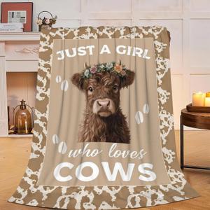 Highland Cow Throw Blanket - Soft Plush Fleece Farm Animal Bedding Blankets- Cozy Cow Print Stuff Gifts for Women Girls Kids 40"X50"